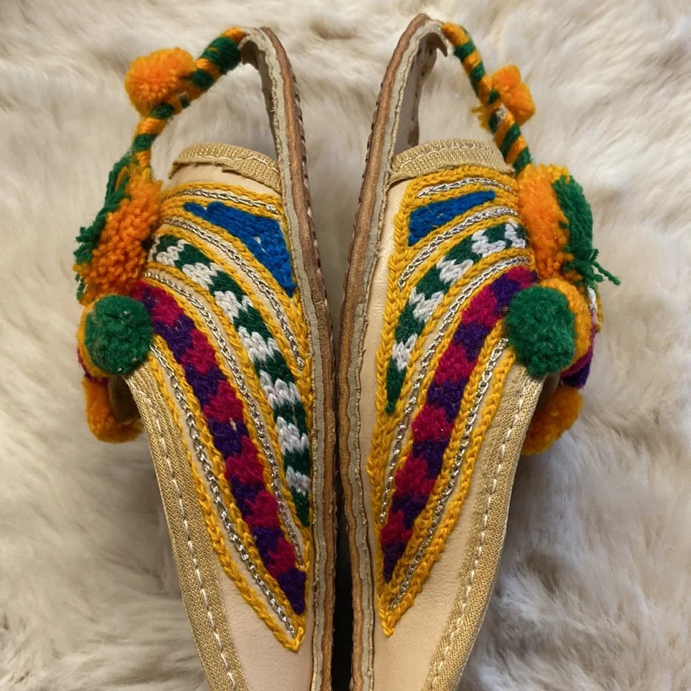 Pom Pom Embroidered Leather Indian Sandals